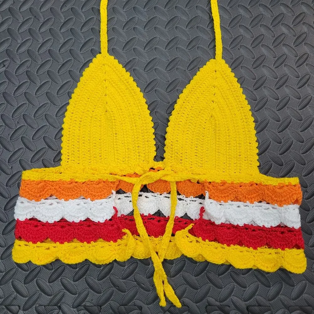 Crochet Bikini Top Small Handmade Retro Coastal Grandma Festival Boho